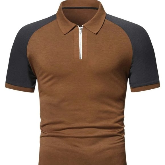 Brown Mens Zip Up Polo - Picture 3 of 5